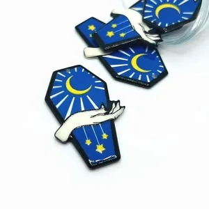 1, 4 or 20 Pieces: Blue Coffin with Crescent Moon Charms - Double Sided