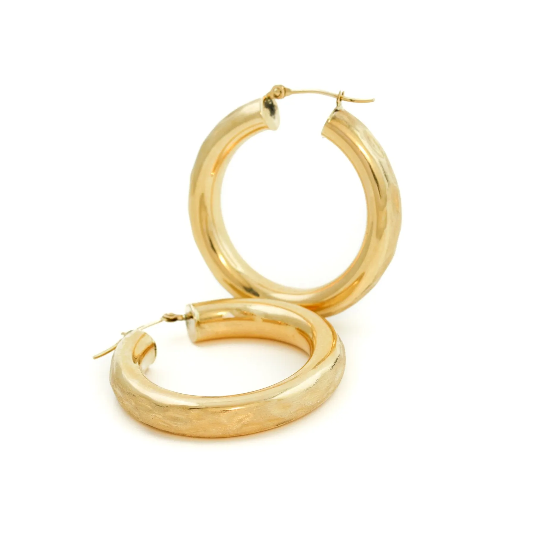 14k Hammered Tube Hoops