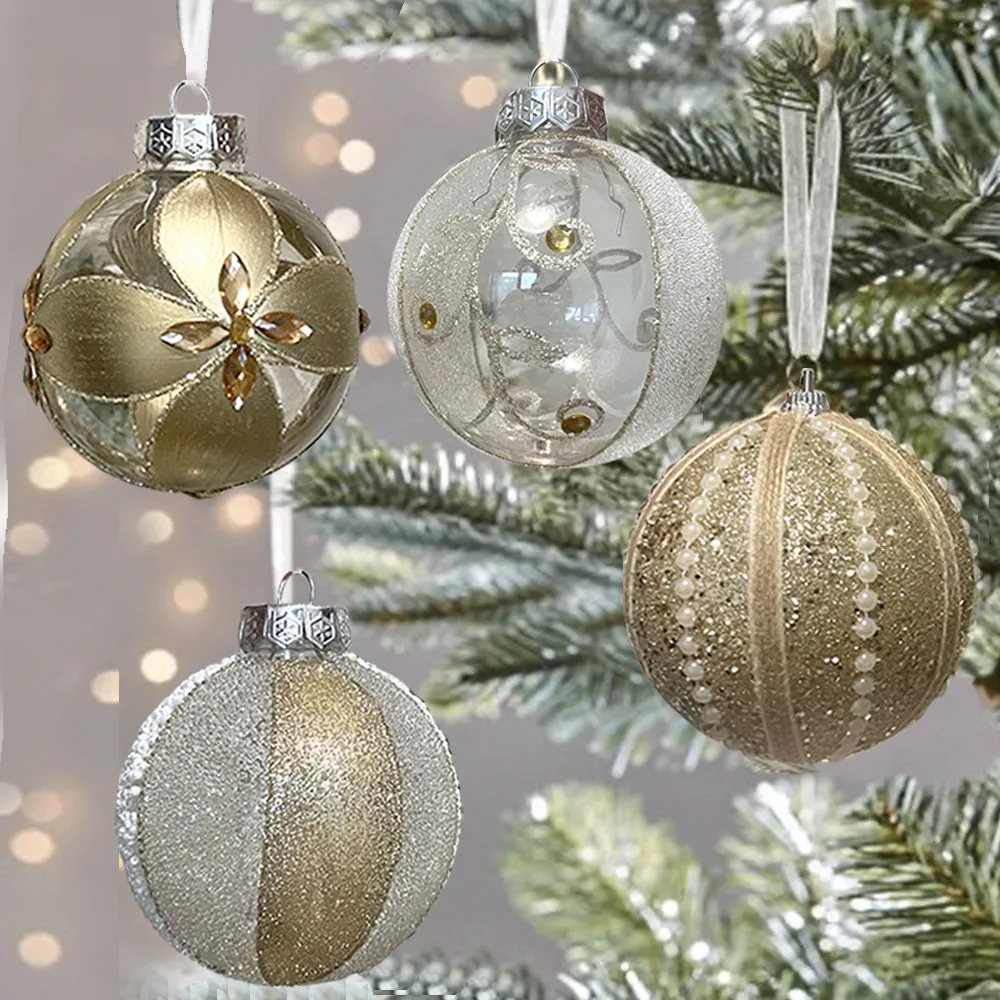 18/27/36 PCS 8cm/3.15in Gold Large Christmas Ornaments Set 2022 Clear Xmas Balls Decor Shatterproof Christmas Tree Decorations for Christmas Trees