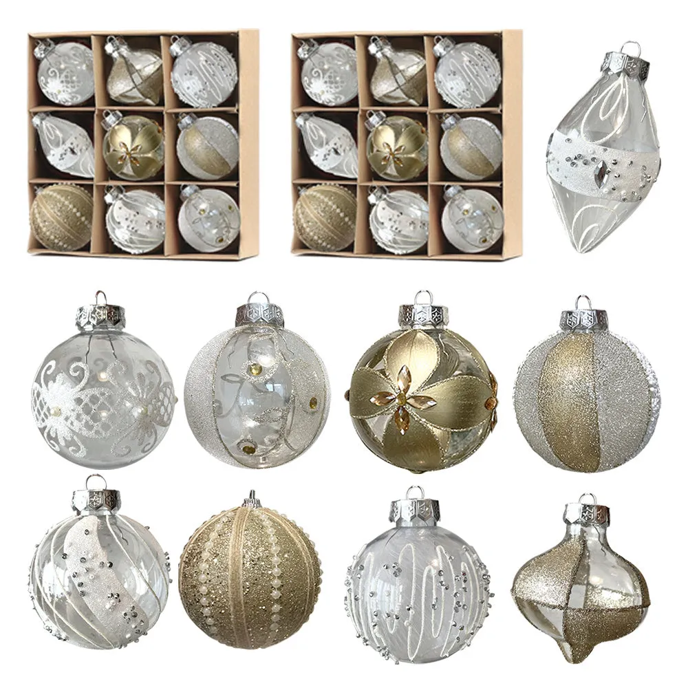 18/27/36 PCS 8cm/3.15in Gold Large Christmas Ornaments Set 2022 Clear Xmas Balls Decor Shatterproof Christmas Tree Decorations for Christmas Trees