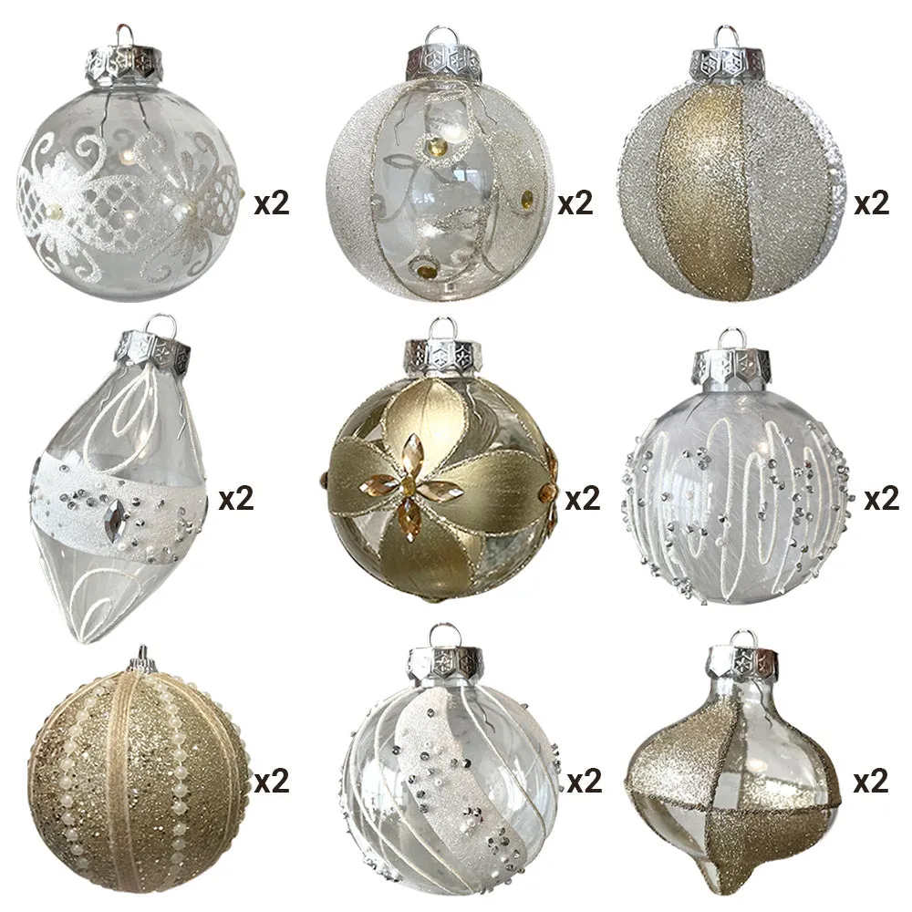 18/27/36 PCS 8cm/3.15in Gold Large Christmas Ornaments Set 2022 Clear Xmas Balls Decor Shatterproof Christmas Tree Decorations for Christmas Trees