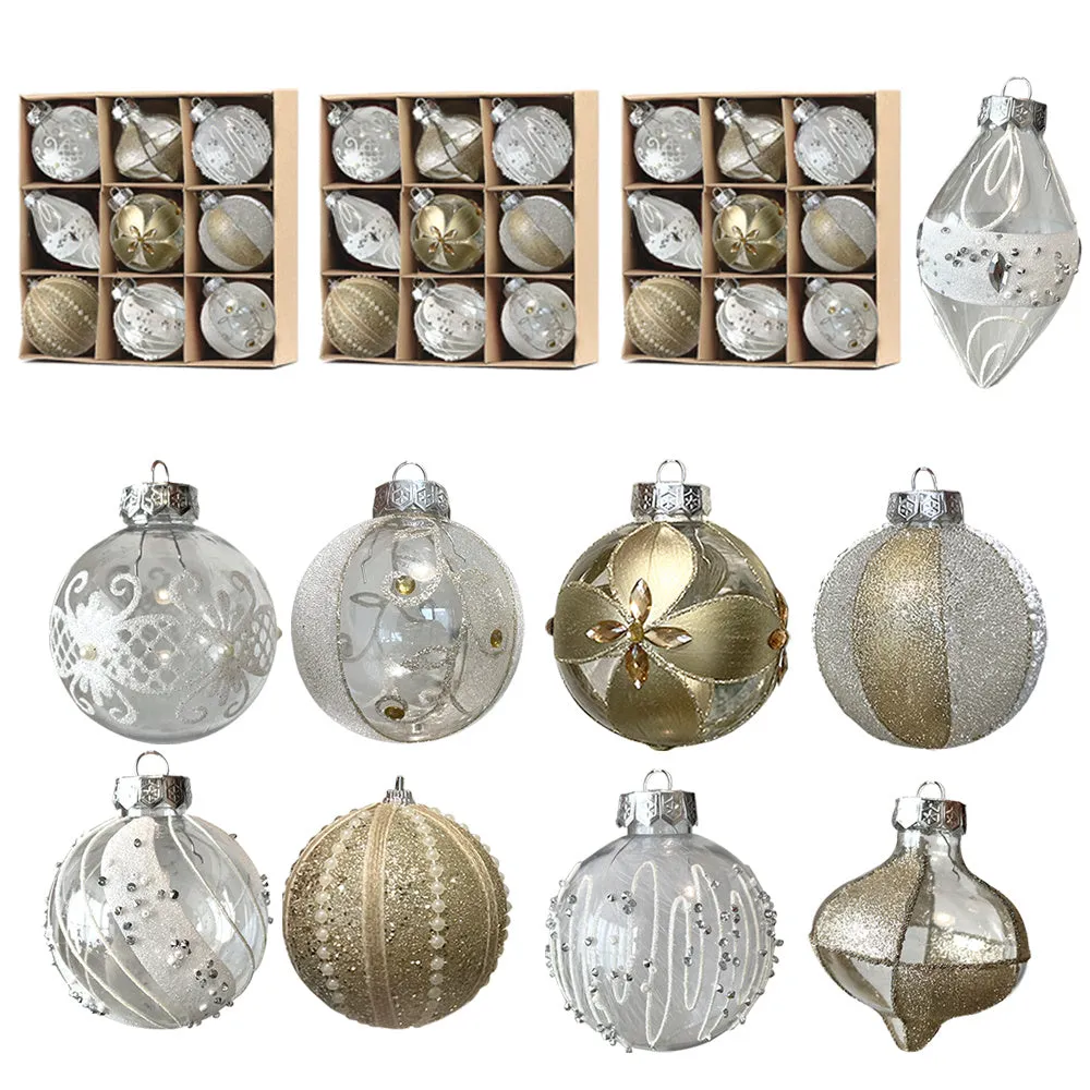 18/27/36 PCS 8cm/3.15in Gold Large Christmas Ornaments Set 2022 Clear Xmas Balls Decor Shatterproof Christmas Tree Decorations for Christmas Trees