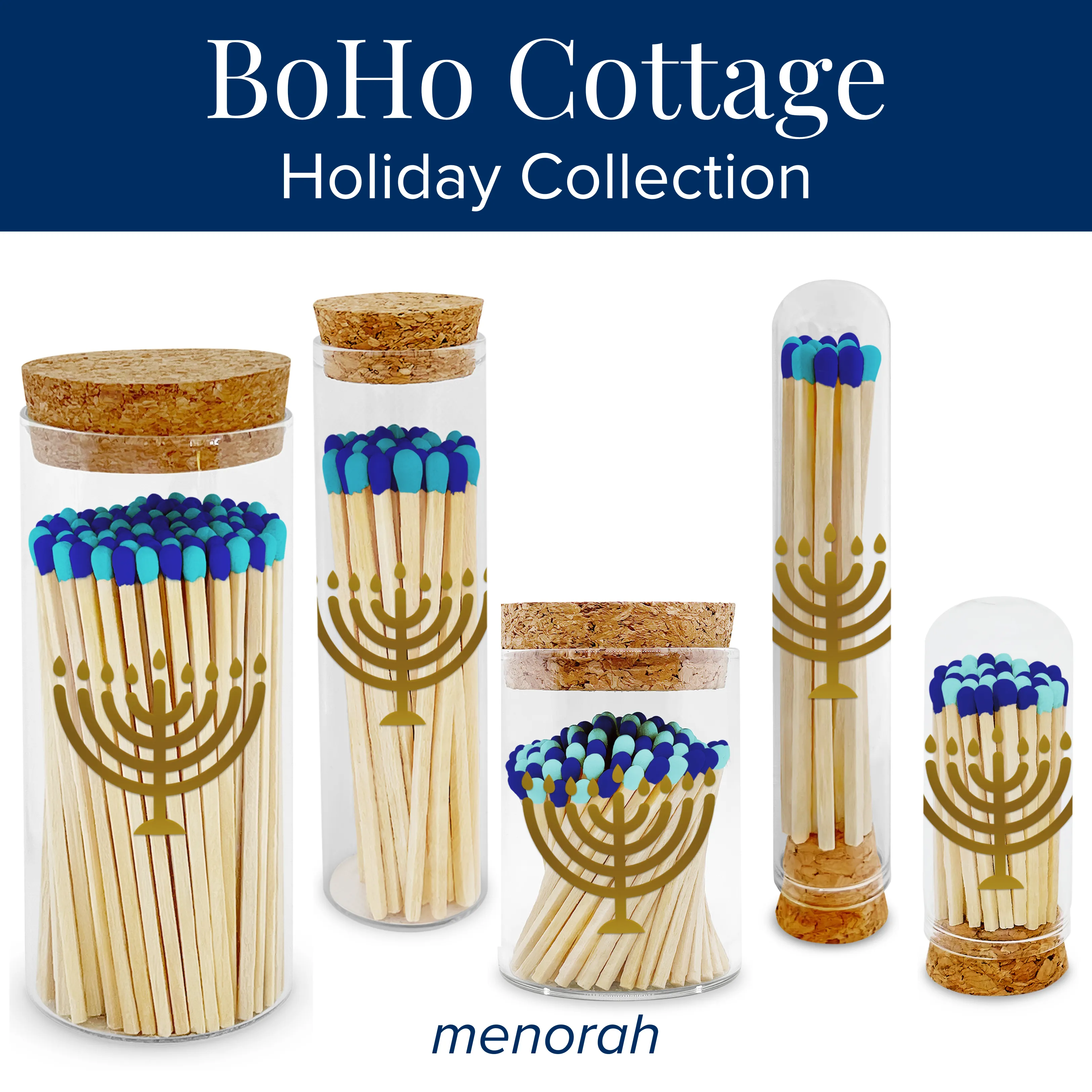 2” Matches BoHo Cottage - Menorah on Glass Mini Cloche