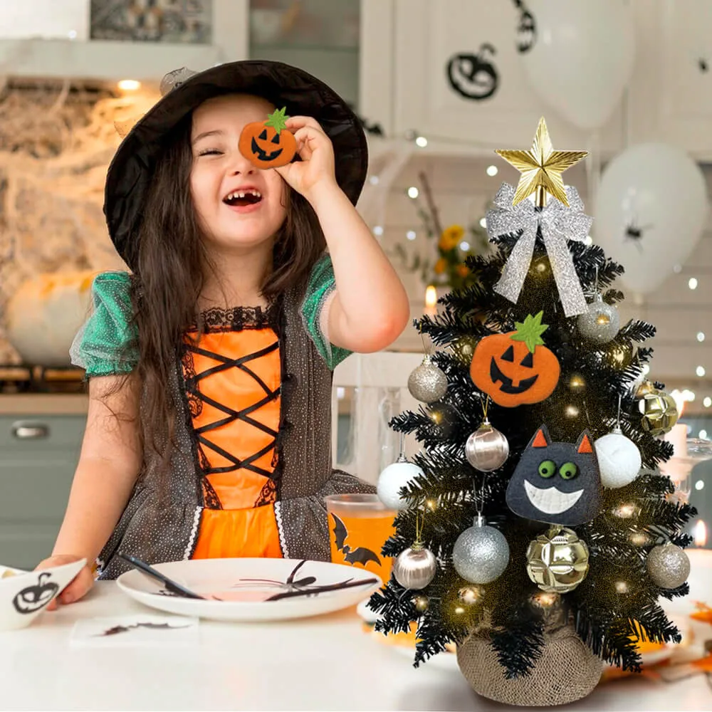 2FT Halloween Decoration Tabletop Christmas Tree With Lights And Ornaments