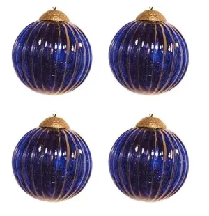 3" Mercury Glass Ball with Ribbed Texture Christmas Ornament Set of 4