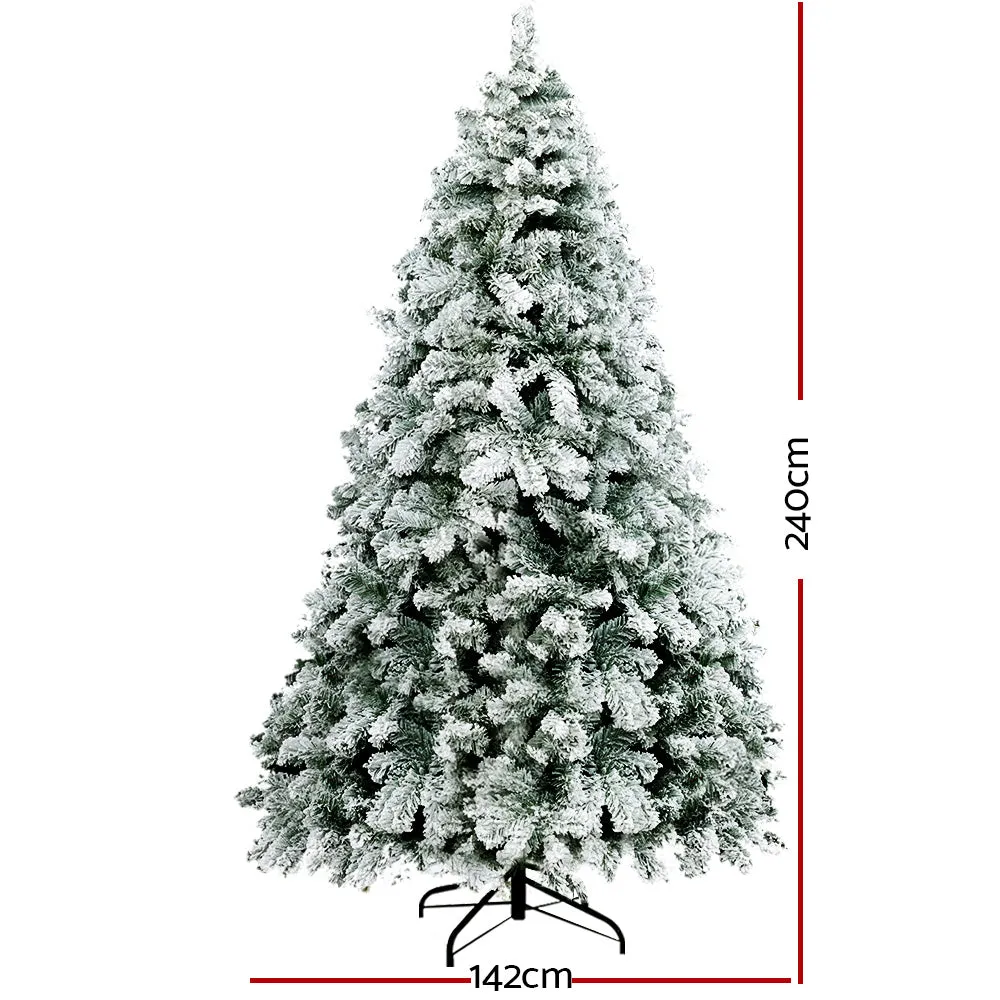 8FT Snow-Flocked Xmas Tree with Metal Stand, 1291 Tips - Jingle Jollys