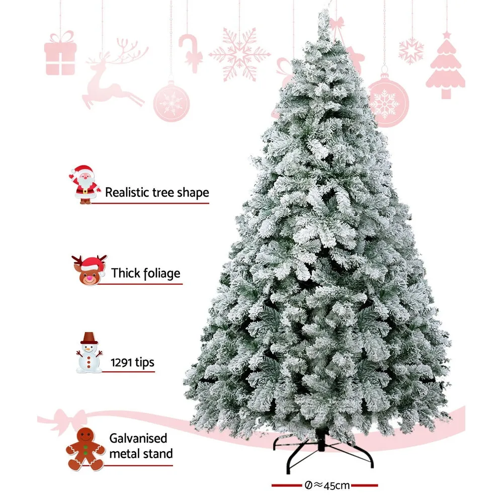 8FT Snow-Flocked Xmas Tree with Metal Stand, 1291 Tips - Jingle Jollys