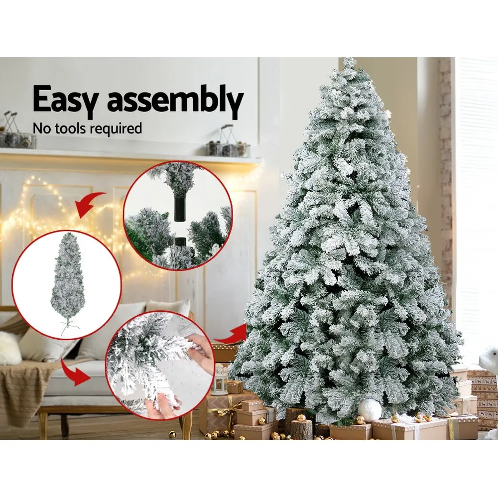 8FT Snow-Flocked Xmas Tree with Metal Stand, 1291 Tips - Jingle Jollys