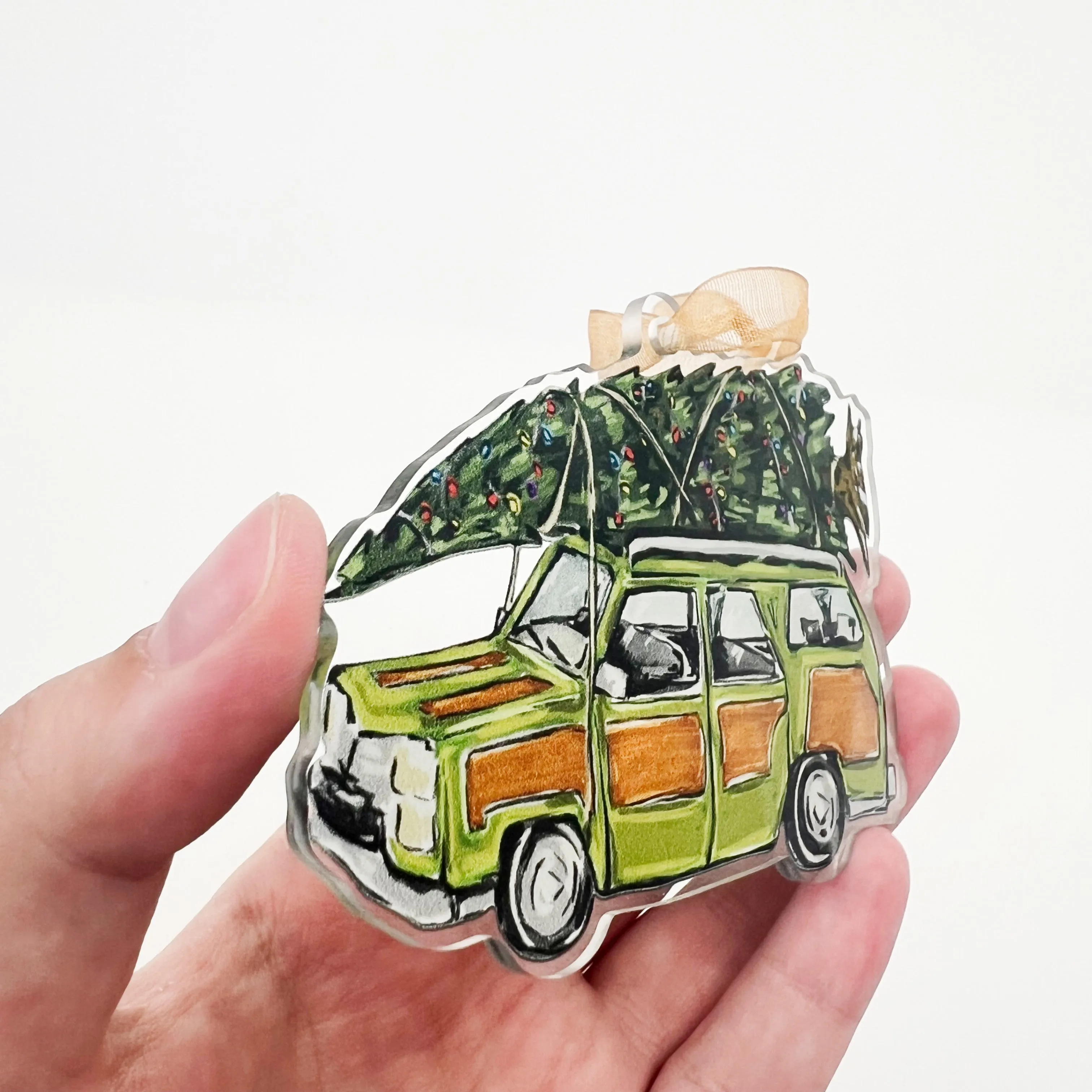 Acrylic Christmas Tree Station Wagon Ornament