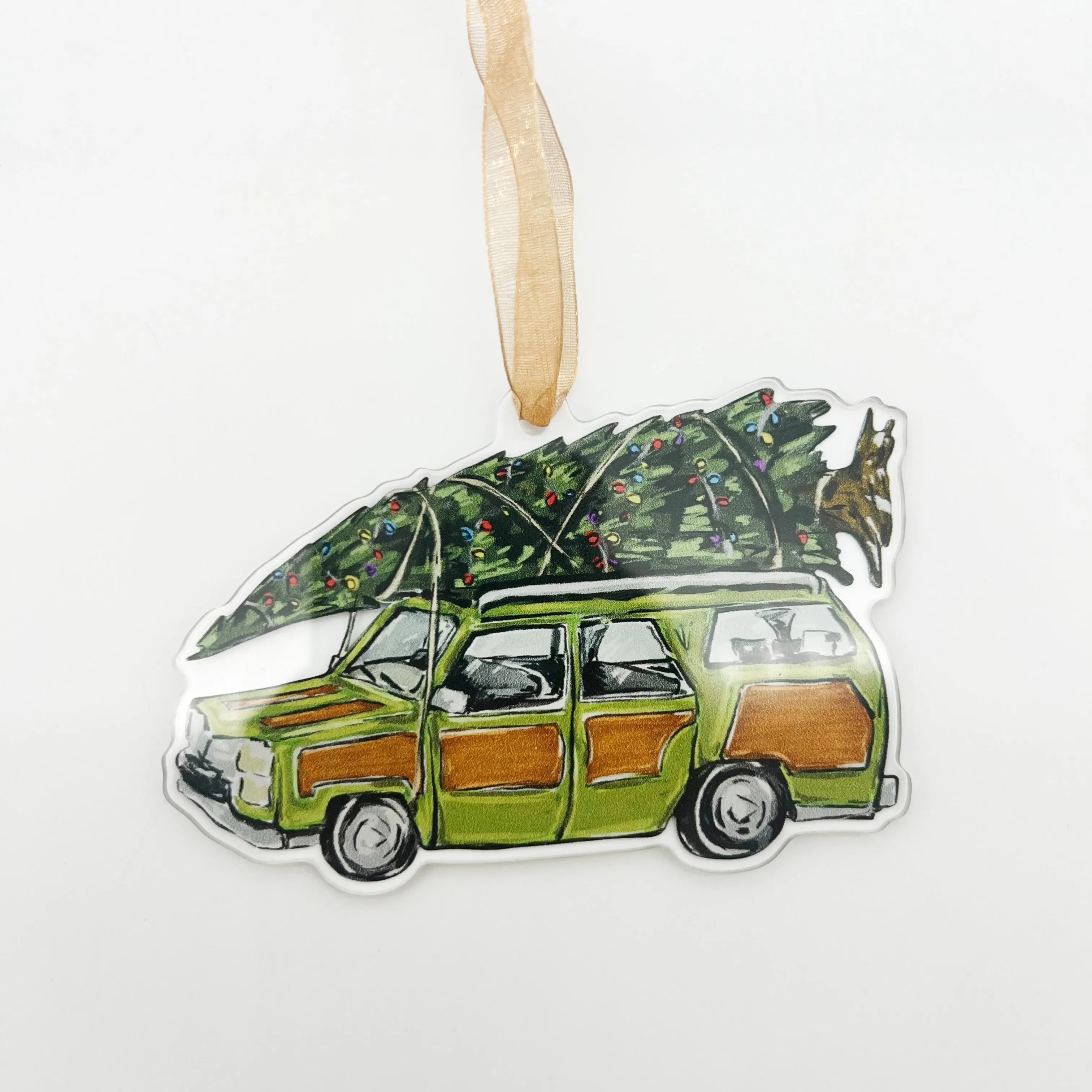 Acrylic Christmas Tree Station Wagon Ornament