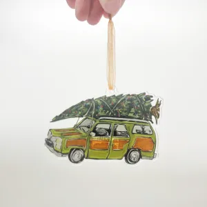 Acrylic Christmas Tree Station Wagon Ornament