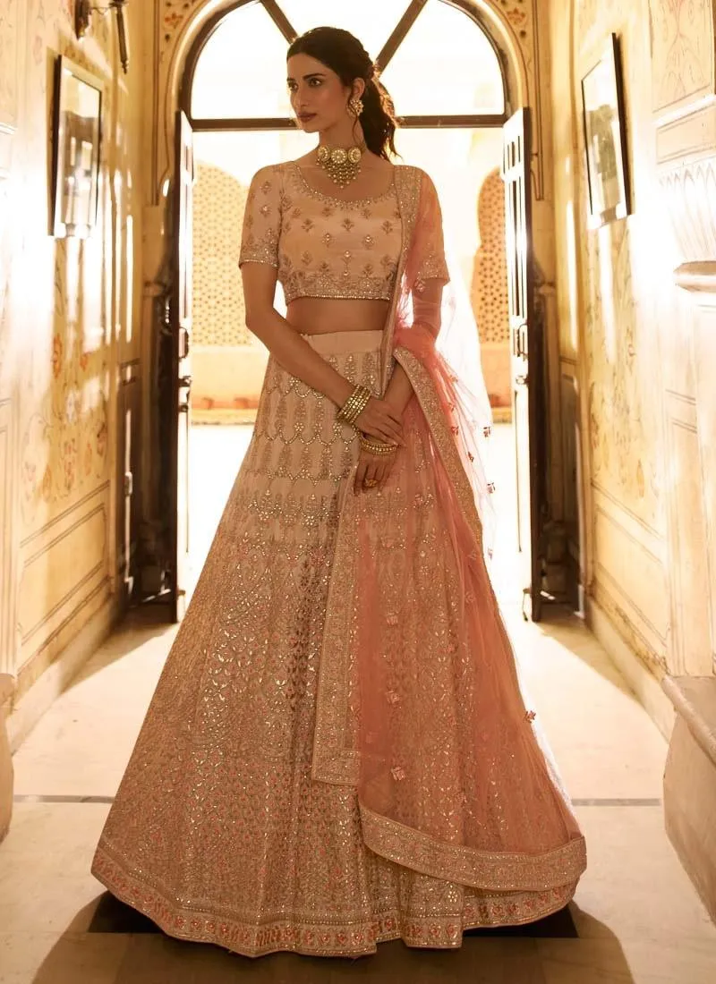 Adorable Look Peach Color Gota And Stone Work Crepe Fabric Lehenga