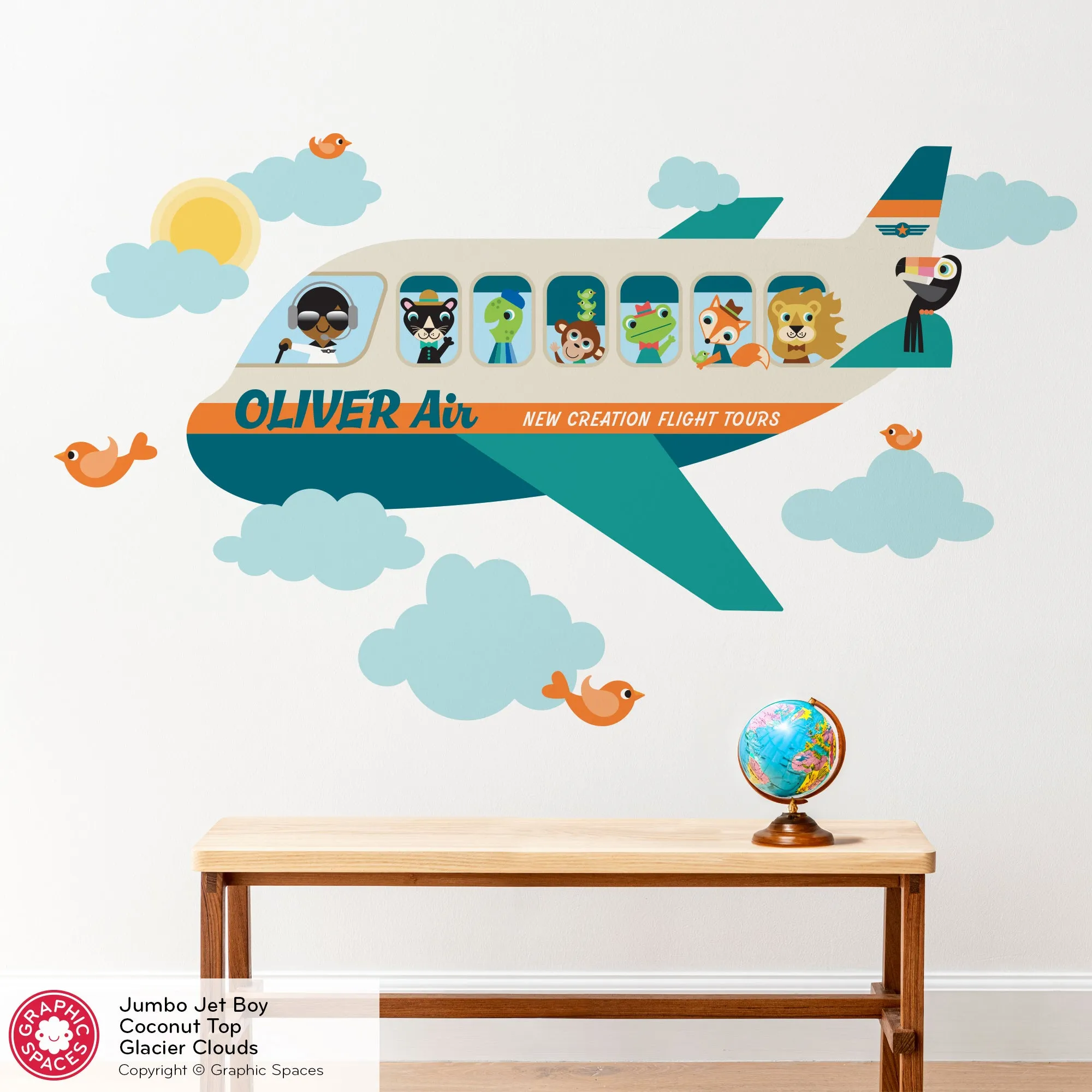 Airplane Animal Passenger Jumbo Jet Fabric Wall Decal - Personalized Boy