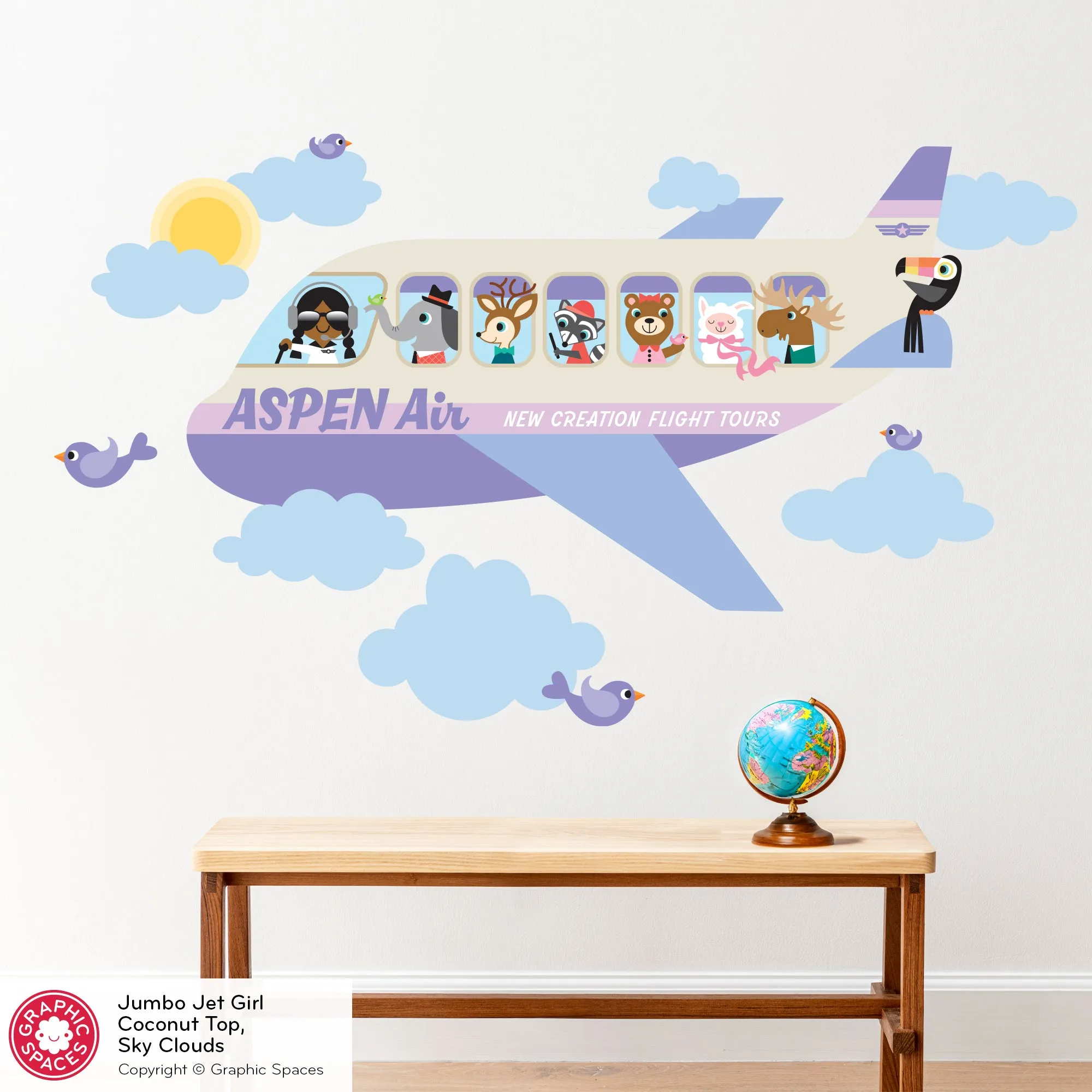 Airplane Animal Passenger Jumbo Jet Fabric Wall Decal - Personalized Girl