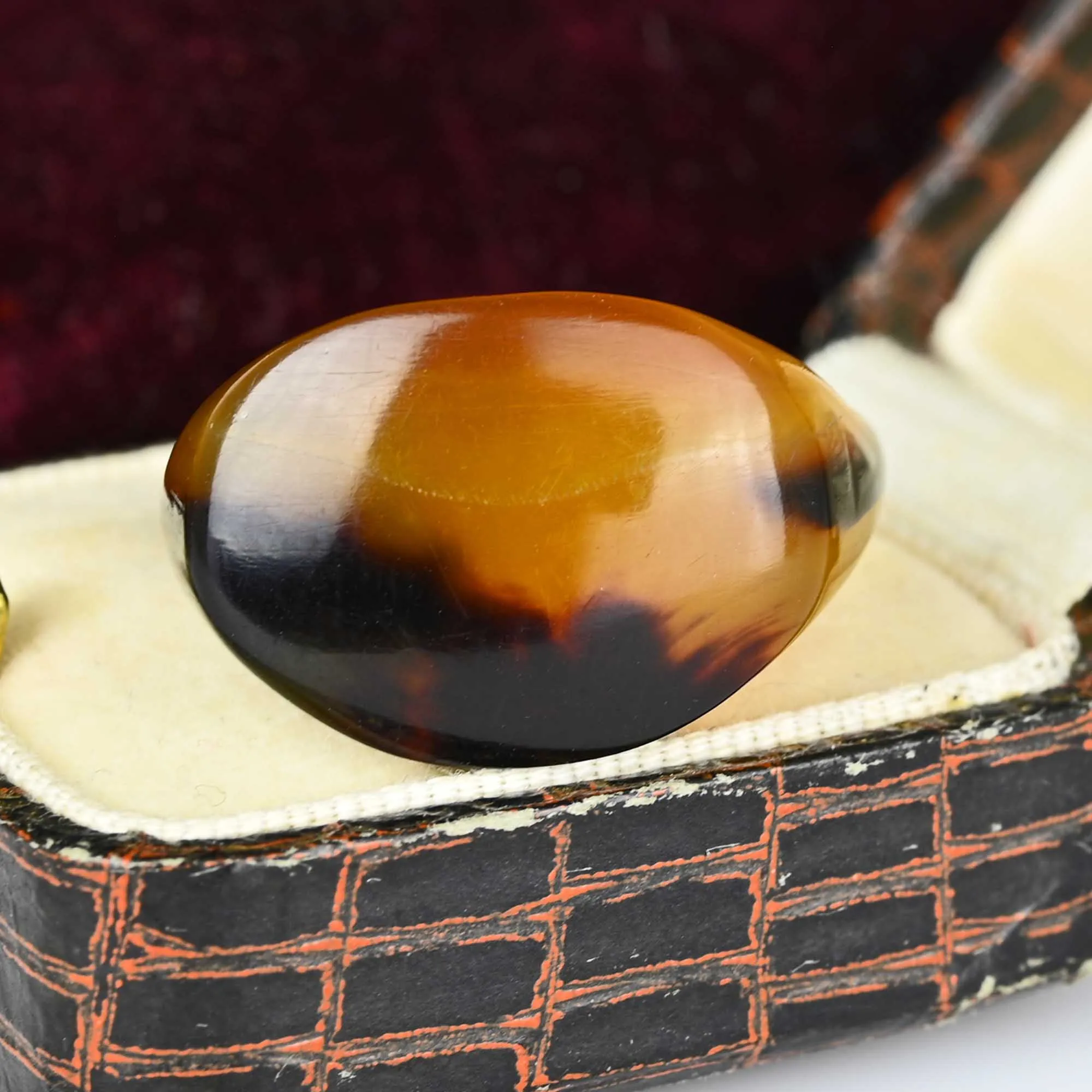 Antique Victorian Rare Carved Tortoise Shell Ring