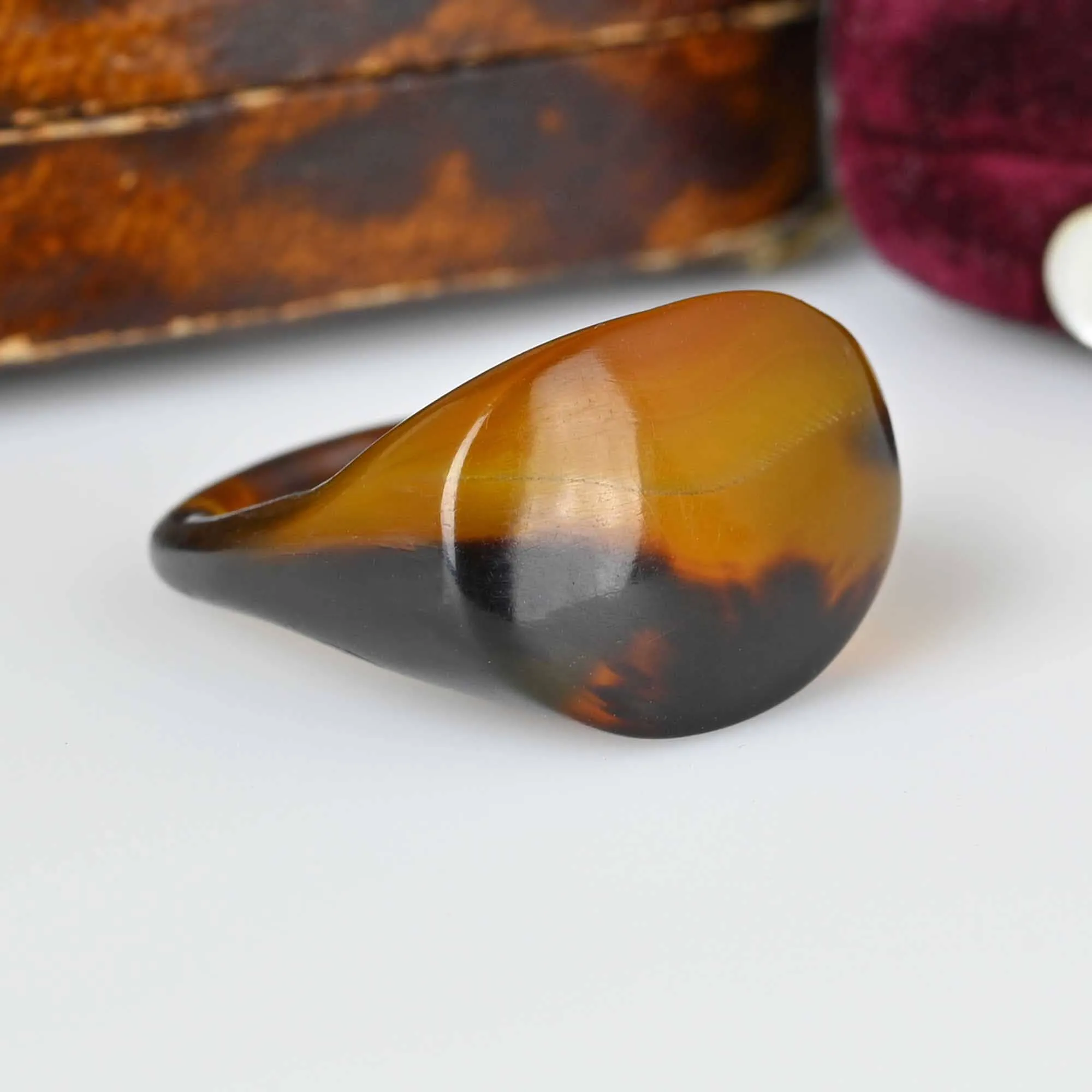 Antique Victorian Rare Carved Tortoise Shell Ring