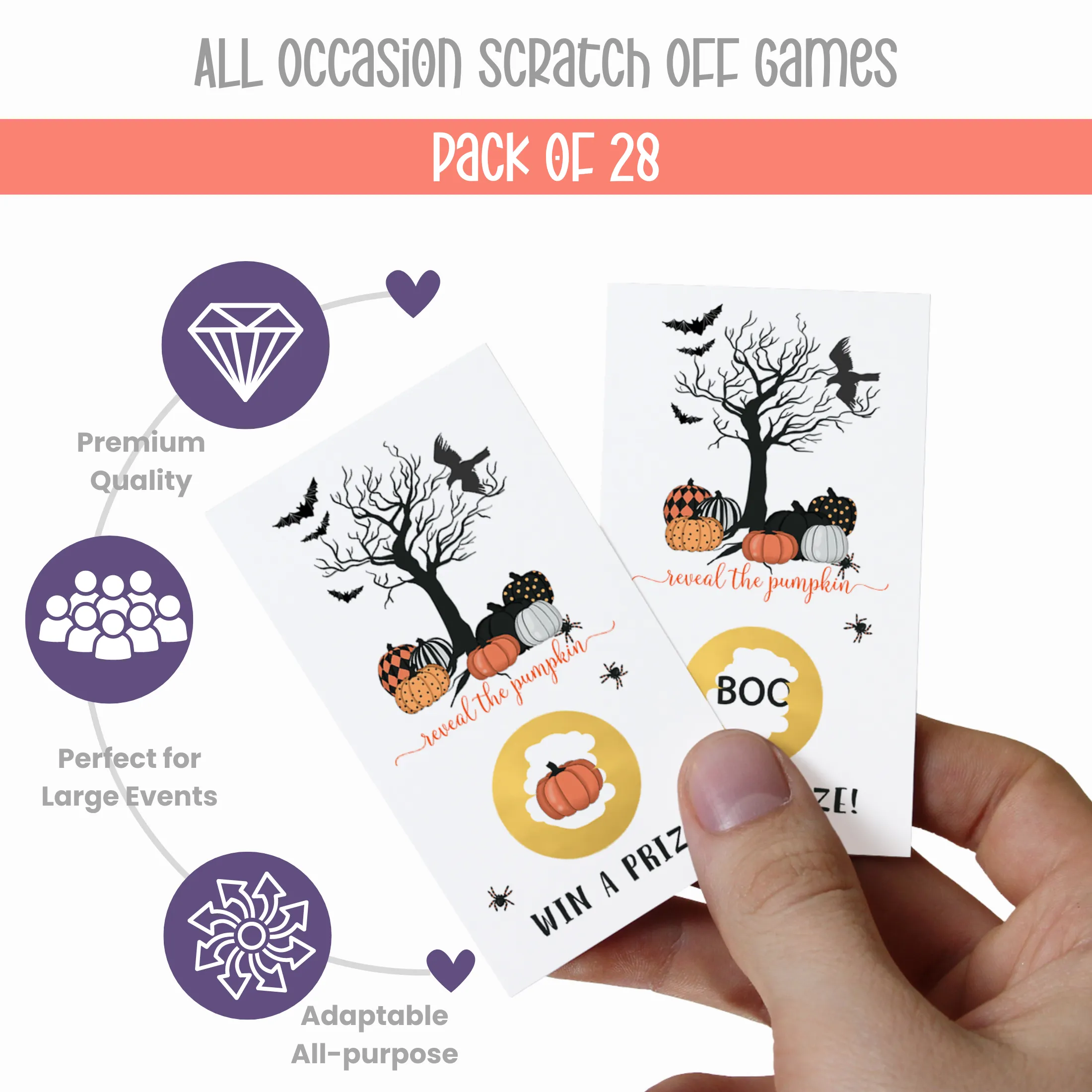 Bewitched Scratch Off Cards Halloween Games for Adults, Wedding, Showers, Party Scratcher Tickets Fall Events, Pumpkin Favors, 28 Pack