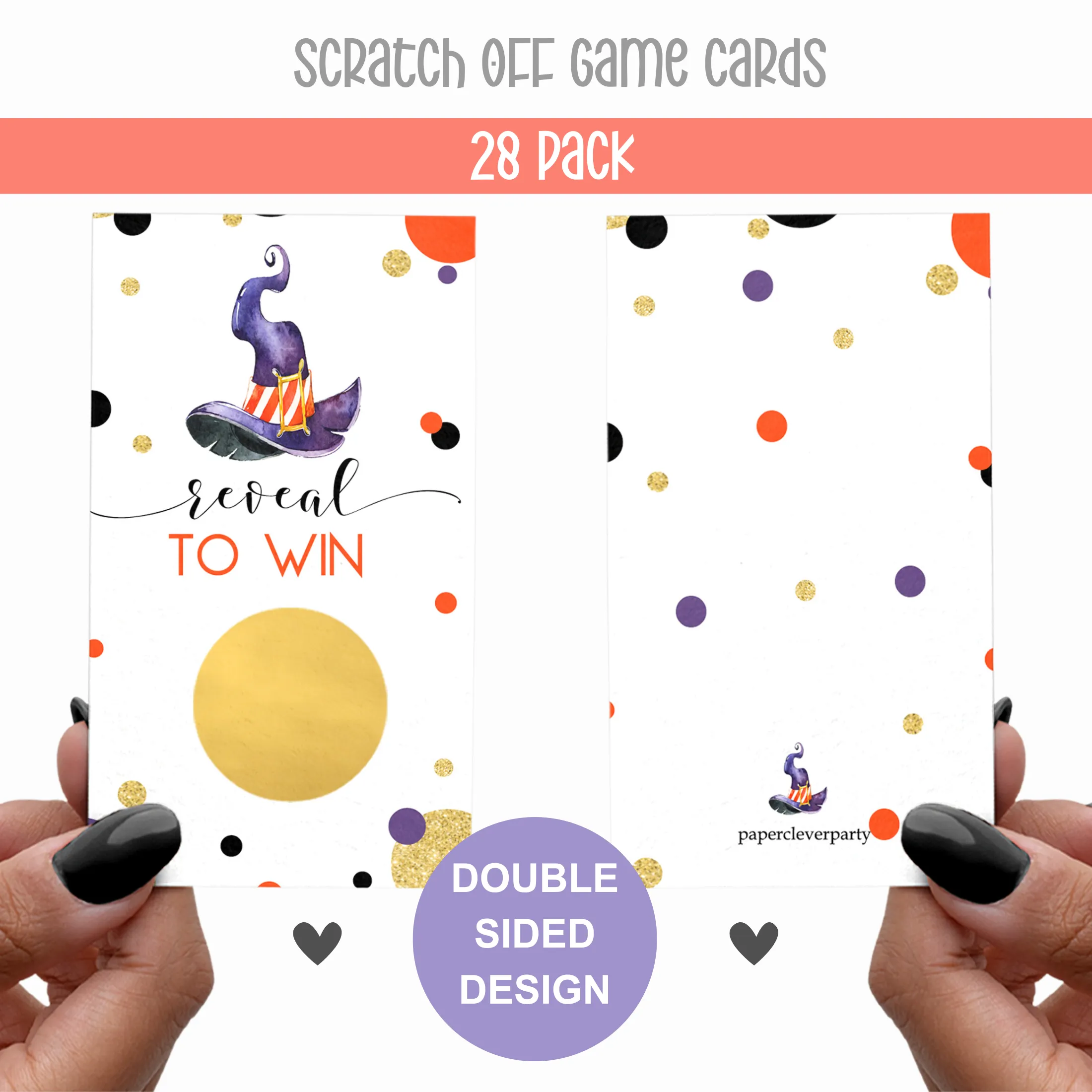 Bewitching Scratch Off Cards (28 Pack) Halloween Party Games for Pumpkin Baby Shower, Raffle Tickets Drawing Prizes Orange and Purple - Witch Theme Favors