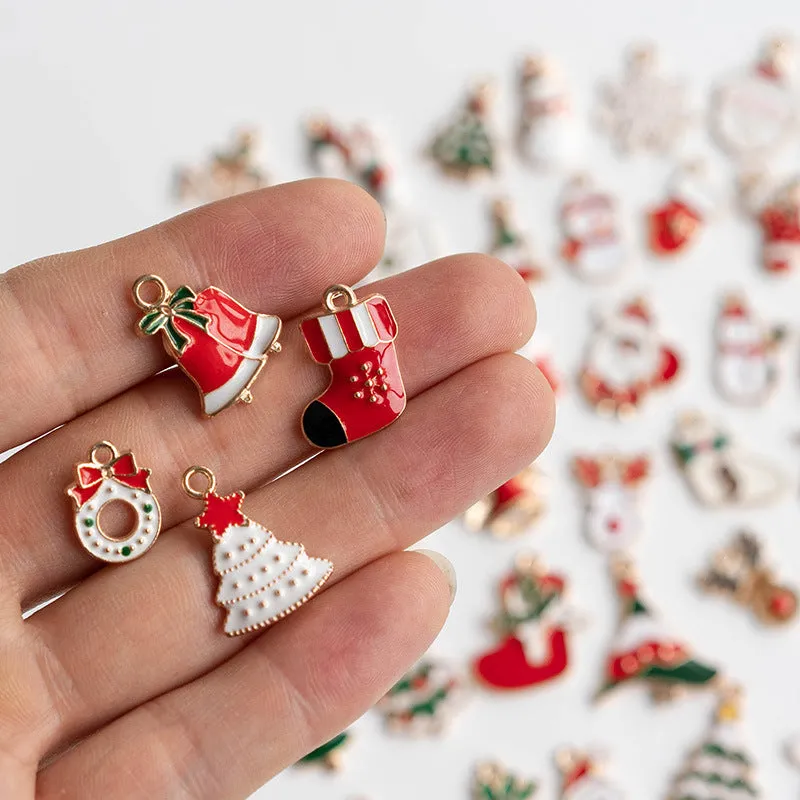 Bulk 45PCS Santa Snowman Elf Pendant DIY Christmas Ornament Earring Necklace Keychain Accessories Wholesale