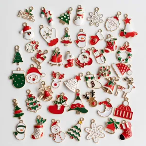 Bulk 45PCS Santa Snowman Elf Pendant DIY Christmas Ornament Earring Necklace Keychain Accessories Wholesale