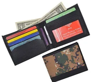 Camouflage RFID Blocking Soft Leather Men's Camo Simple Sim Thin Credit Card ID Holder Bifold Military Style Wallet