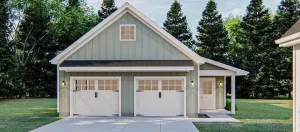 Charming Modern Farmhouse Garage with Dual Bays and Workshop