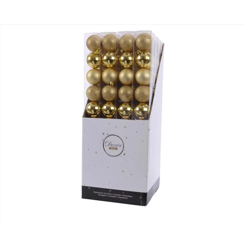 Decoris Gold Shatterproof Baubles Ornaments 2 in.