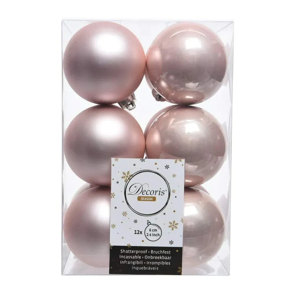 Decoris Pack of 12 6cm Blush Pink Shatterproof Baubles