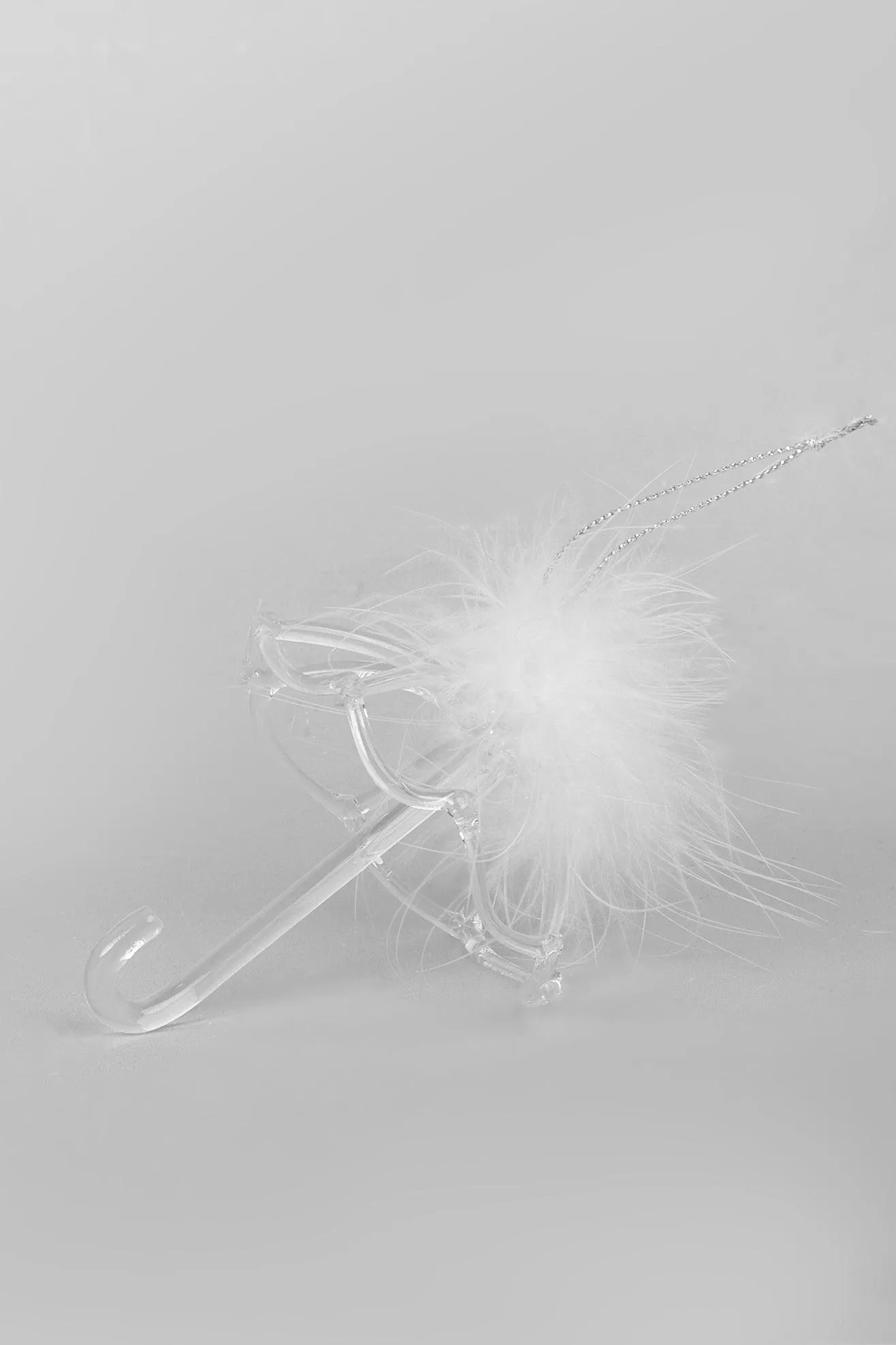 Delicate Glass Umbrella with White Feather Christmas Tree Decoration