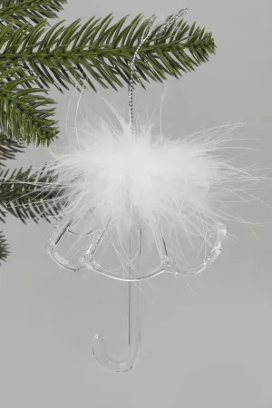 Delicate Glass Umbrella with White Feather Christmas Tree Decoration