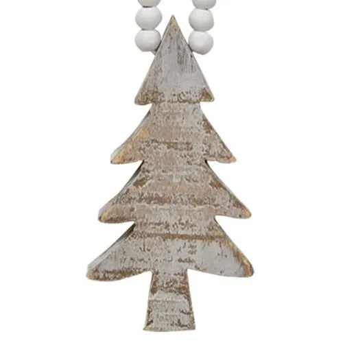 Distressed Wooden Tree Beaded Ornament