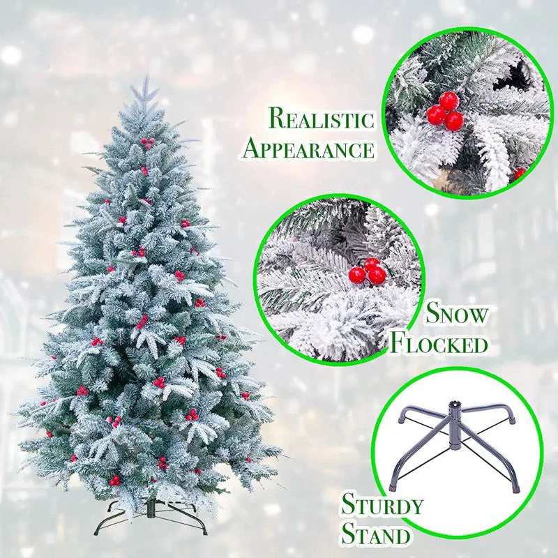 Easy Setup Artificial Christmas Tree – 6ft, 7ft, 7.5ft Flocked White Christmas Tree with Decorations