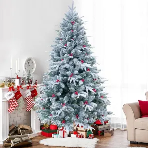 Easy Setup Artificial Christmas Tree – 6ft, 7ft, 7.5ft Flocked White Christmas Tree with Decorations