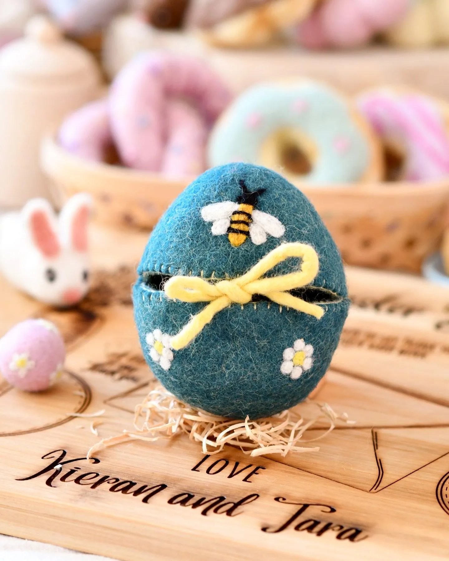 Felt Egg Cover - Blue with Bee Motif