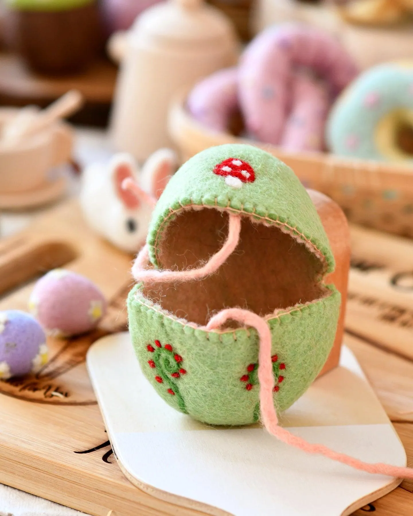 Felt Egg Cover - Green with Mushroom Motif