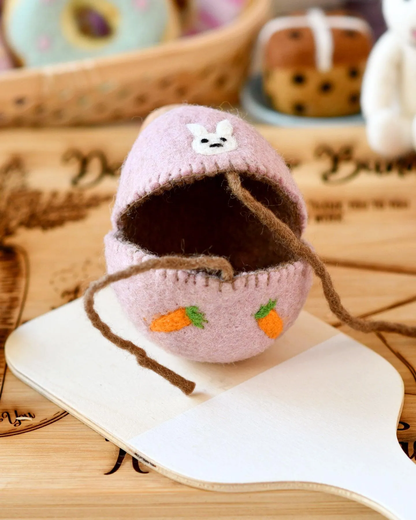 Felt Egg Cover - Pink with Bunny Motif