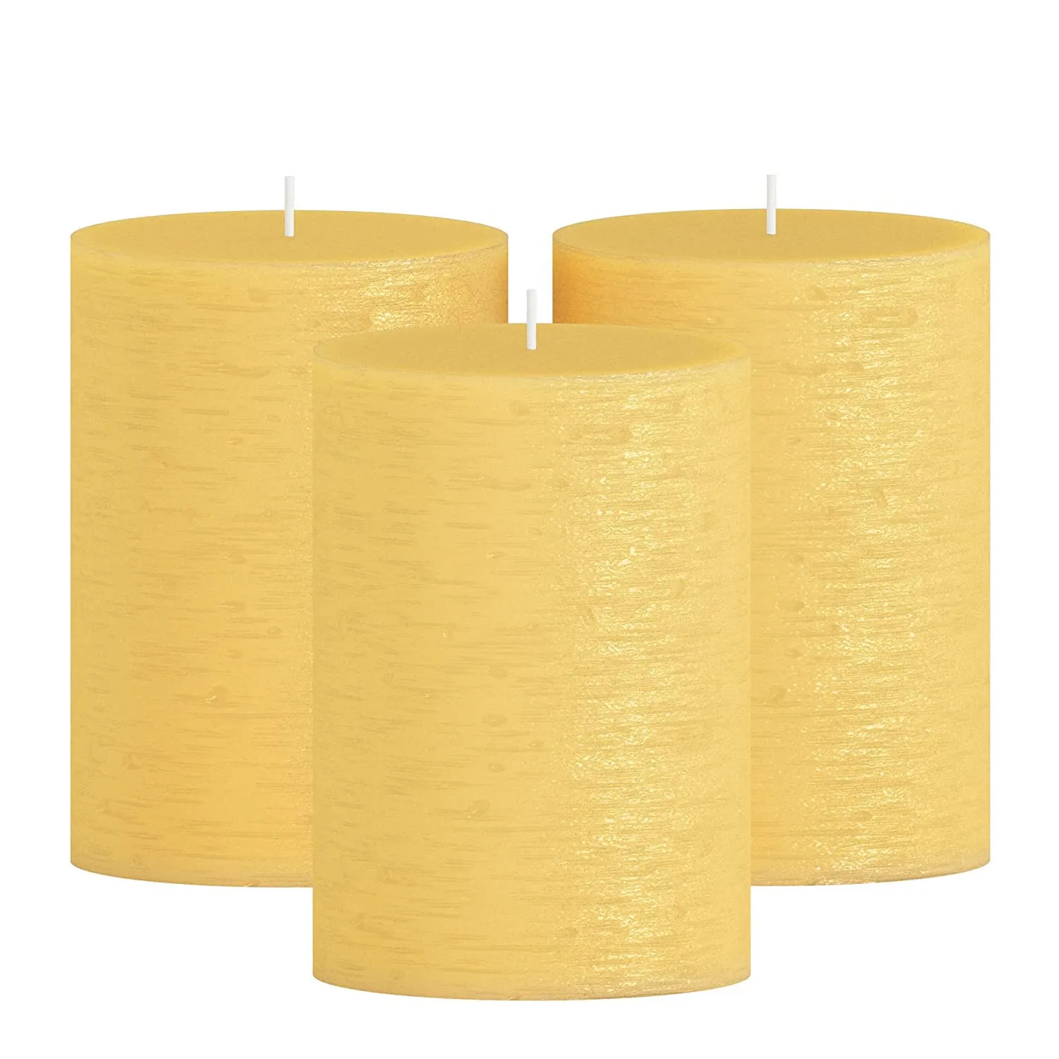 First Row Aromatic Fables Scented Pillar Candle Set of 3 | Decorative Rustic Candles Natural Scented and No Drip Candles | Ideal for Wedding, Home Decor and Gifting (4x2.25 inch, Yellow)