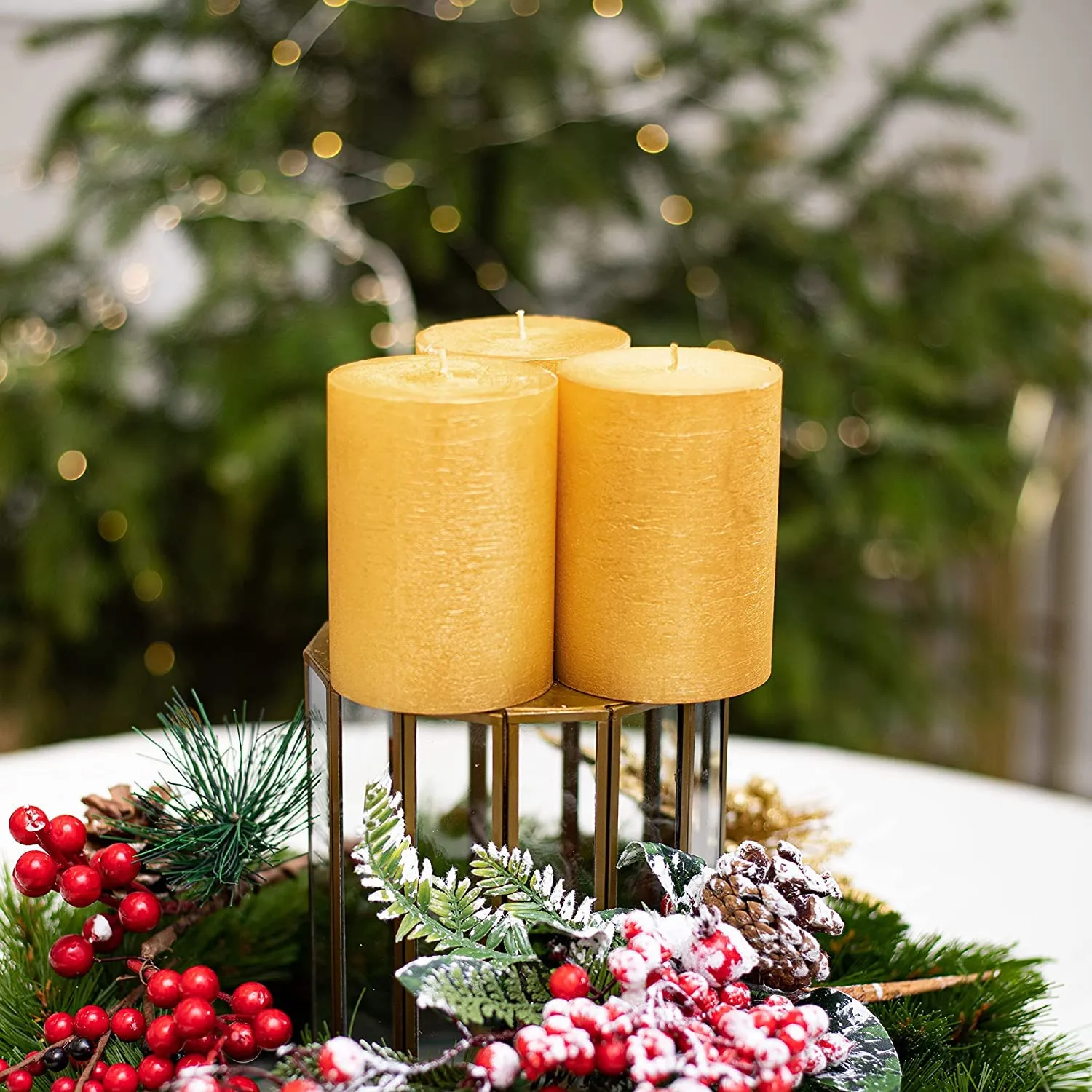 First Row Aromatic Fables Scented Pillar Candle Set of 3 | Decorative Rustic Candles Natural Scented and No Drip Candles | Ideal for Wedding, Home Decor and Gifting (4x2.25 inch, Yellow)