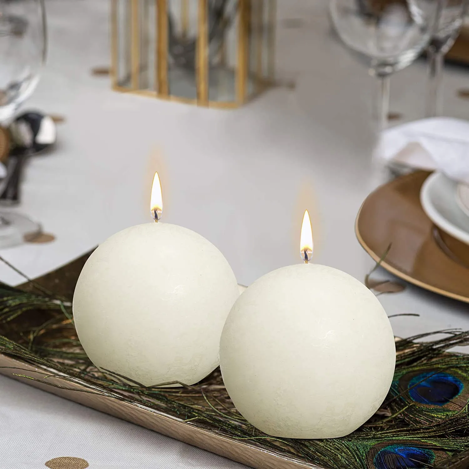 First Row Aromatic Fables Set of 3 Scented Round Ball Candles | 2.5x2.5 inch Set of 3 Scented Round Candle Set (Ivory)