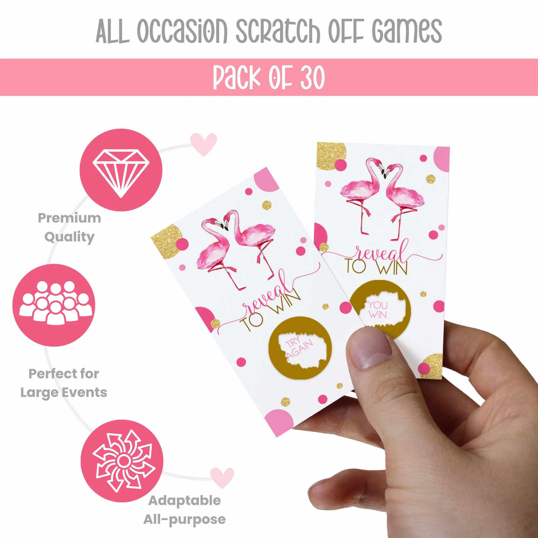 Flamingo Scratch Off Card Game (30 Pack) Tropical Bridal Shower Games