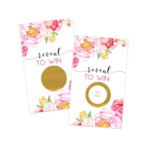 Garden Party Cottage Floral Scratch-Off Games (28 Pack) - Pink & Gold, Wedding & Girls Baby Shower Raffle Tickets