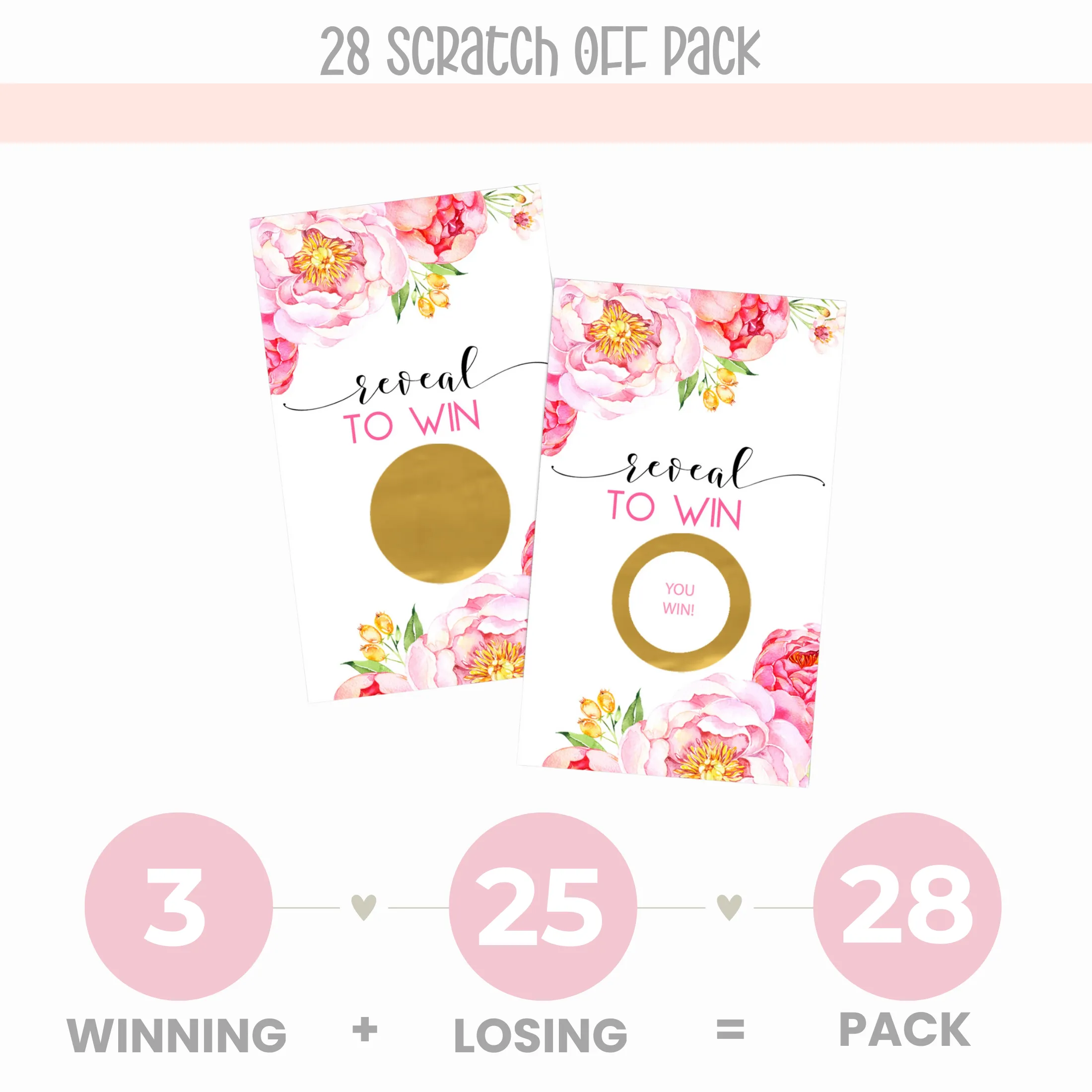 Garden Party Cottage Floral Scratch-Off Games (28 Pack) - Pink & Gold, Wedding & Girls Baby Shower Raffle Tickets