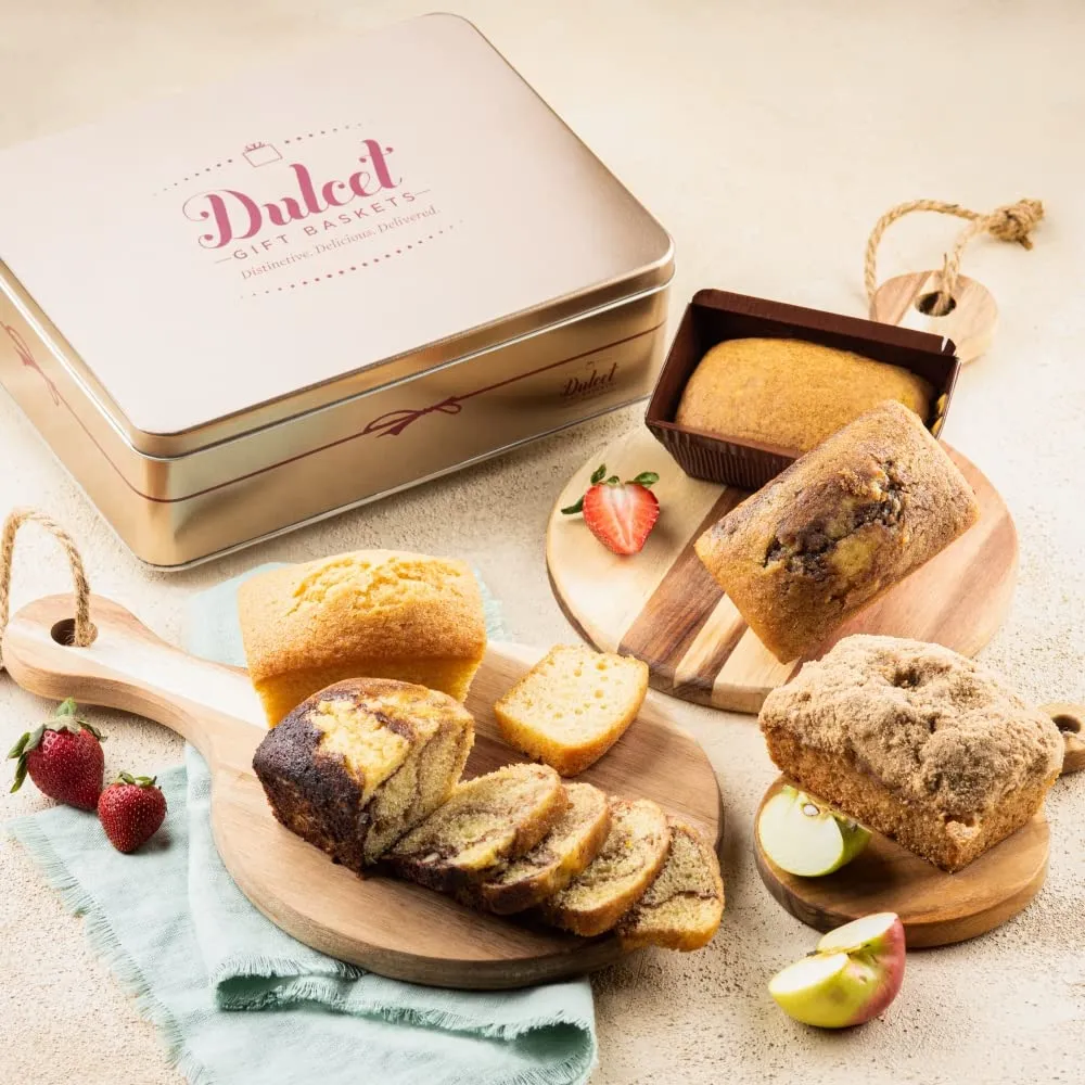 Gift Baskets - Fresh Baked Tea Cake Assortment in a Tin with Marble, Apple Cinnamon & Pumpkin Delightful Flavors