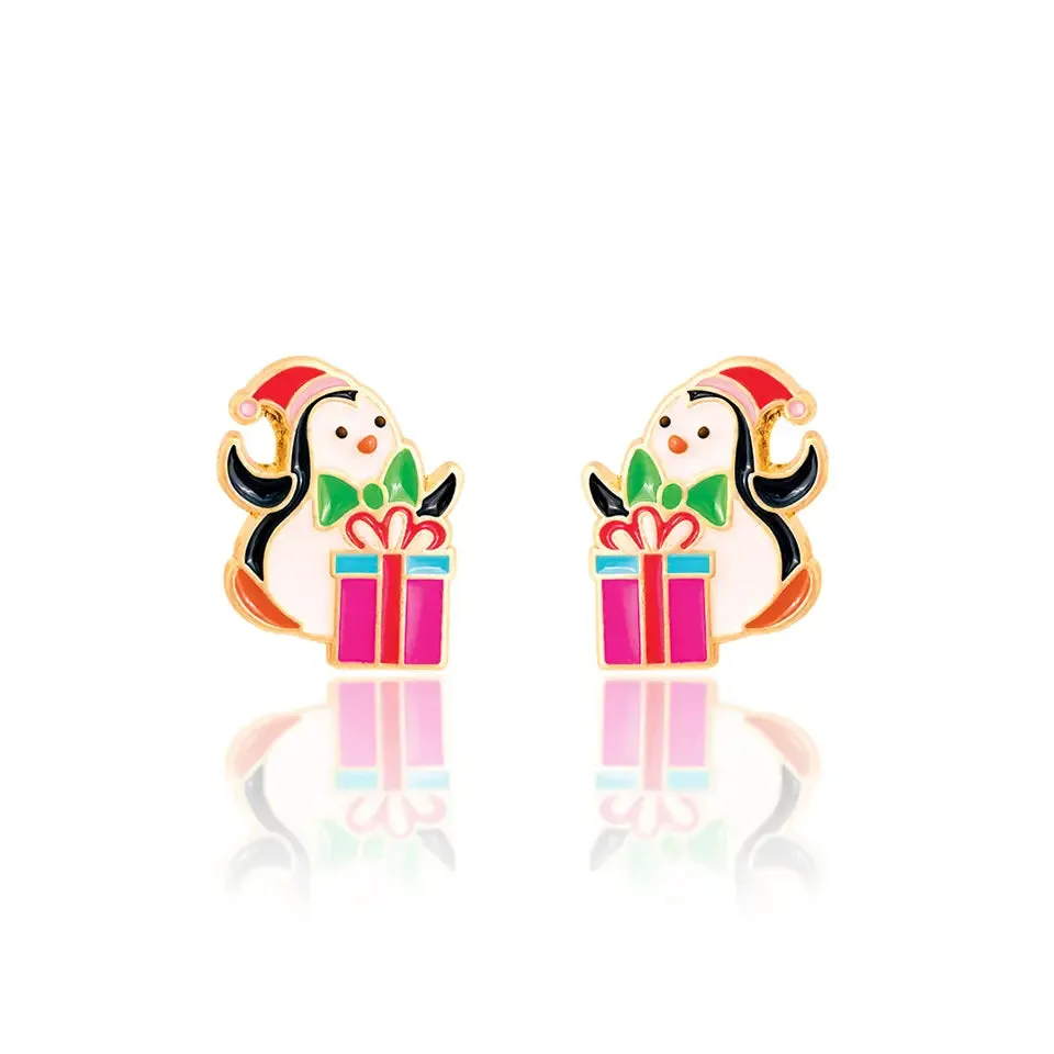 Girl Nation Christmas Stud Earrings: Penguin Surprise