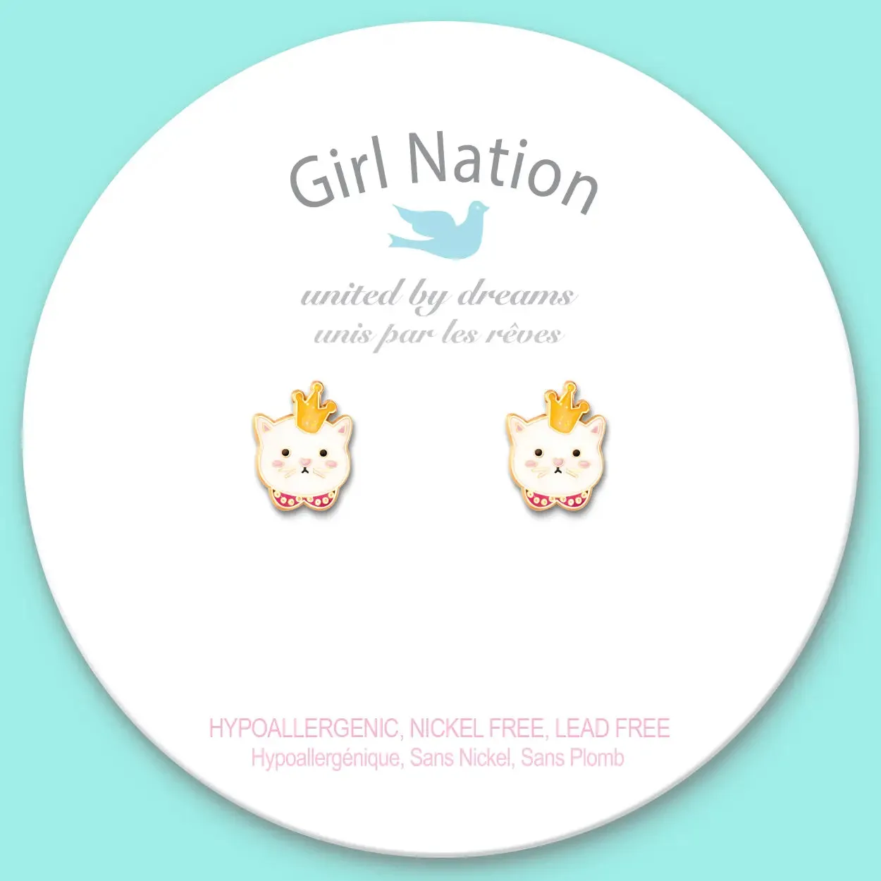 Girl Nation Kitty Princess Cutie Enamel Stud Earrings