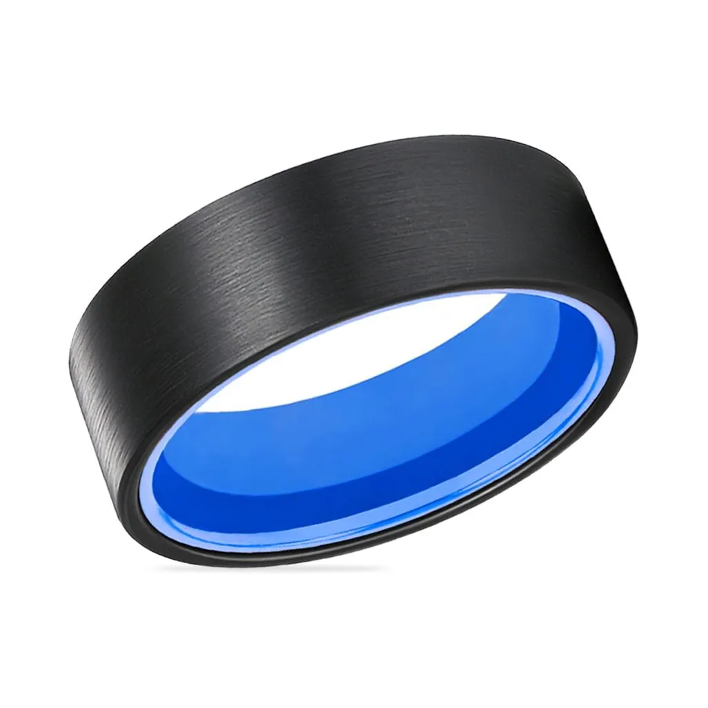 GONZO | Blue Ring, Black Flat Brushed Tungsten Ring