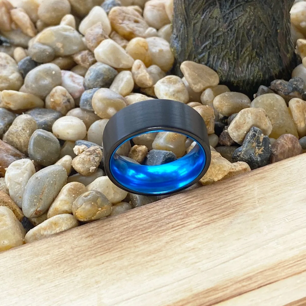 GONZO | Blue Ring, Black Flat Brushed Tungsten Ring