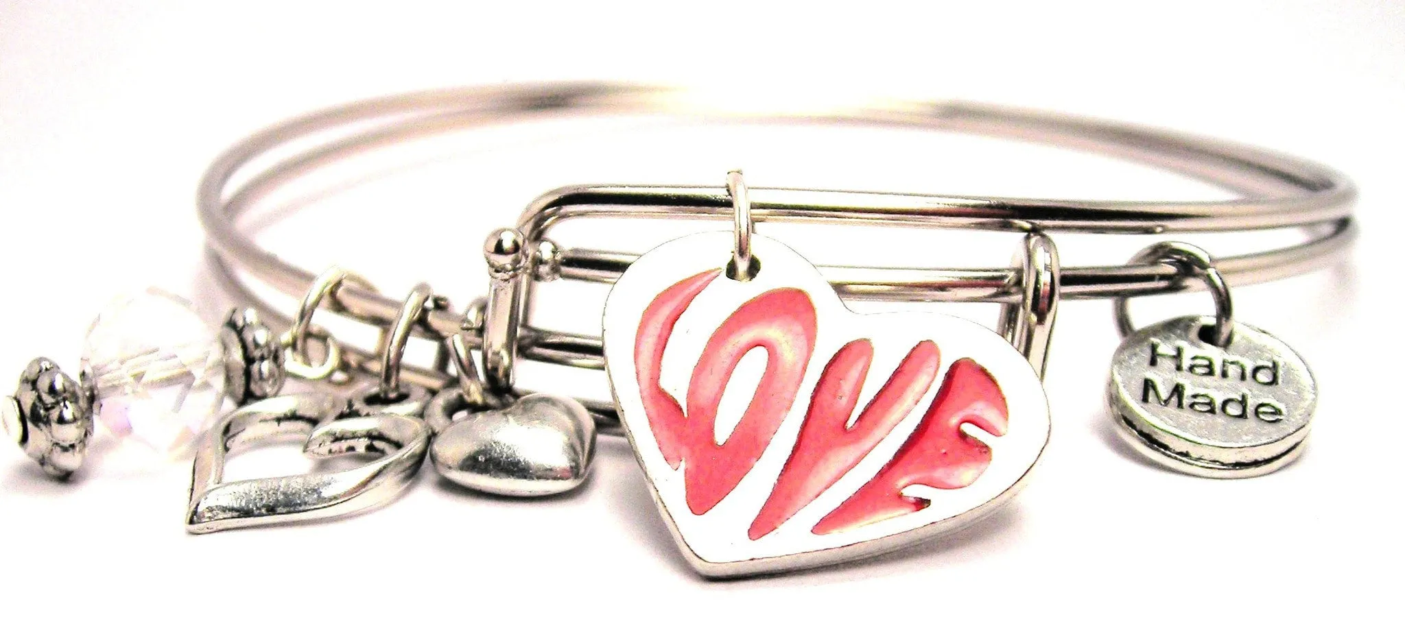 Hand Painted Wacky Love Heart Expandable Bangle Bracelet Set