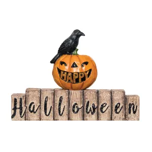 Happy Halloween Pumpkin/Crow Figurine