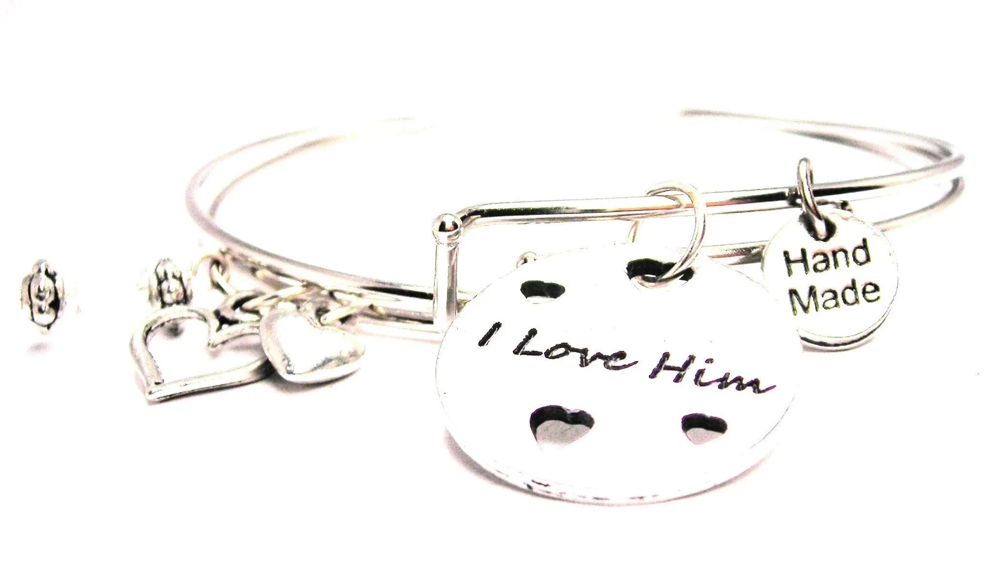 I Love Him Expandable Bangle Bracelet Set